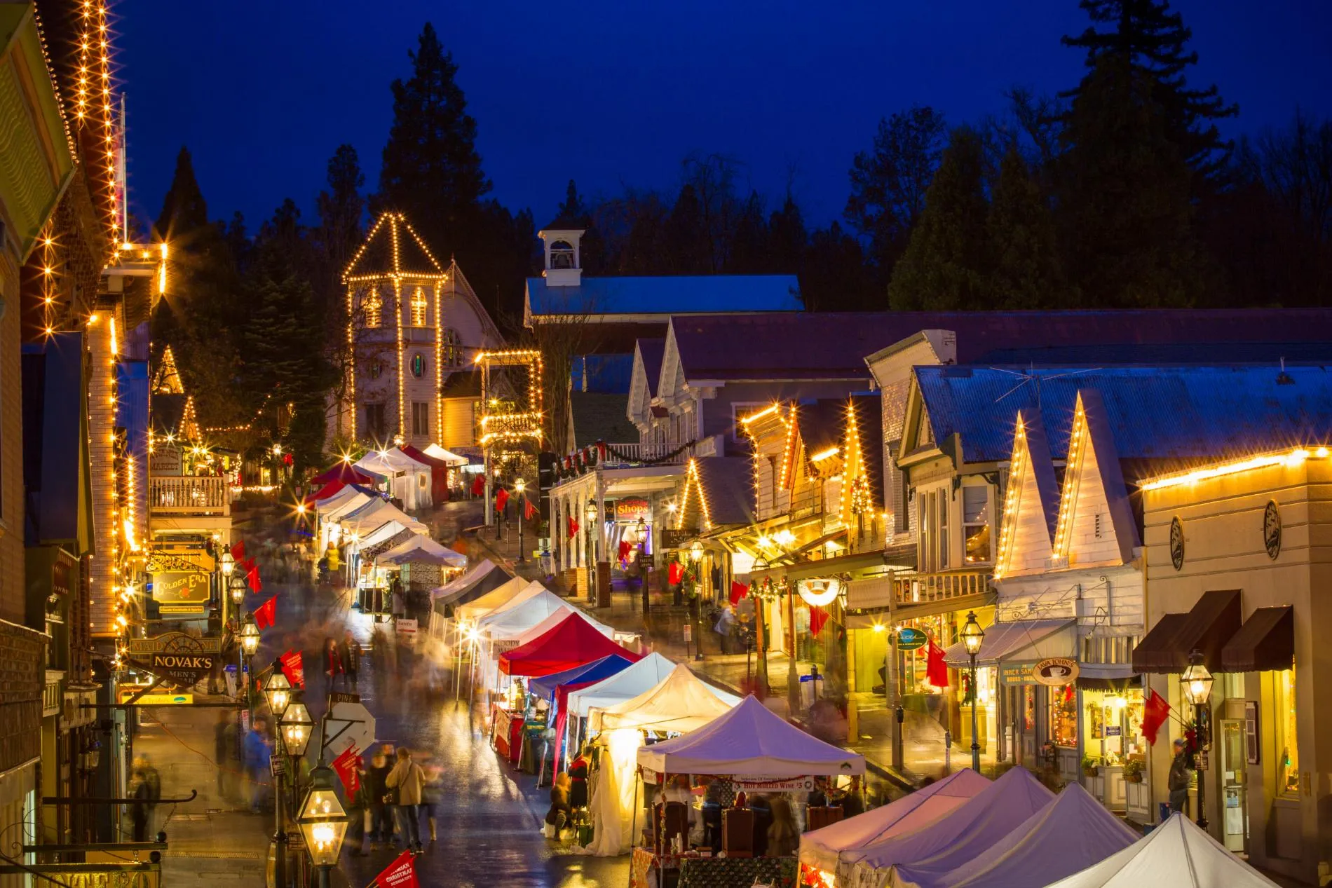 Victorian buildings along Broad Street in Nevada City, California