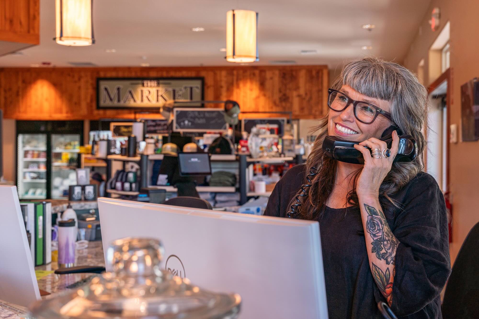 The Market counter and cashier inside Grass Valley RV Resort